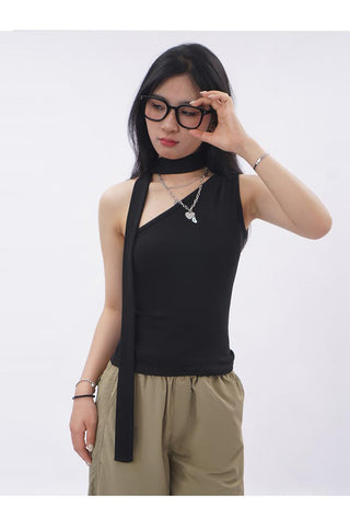 Irregular scarf One shoulder slim vest