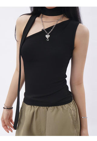 Irregular scarf One shoulder slim vest