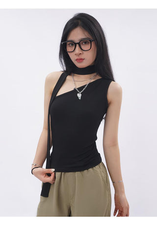 Irregular scarf One shoulder slim vest