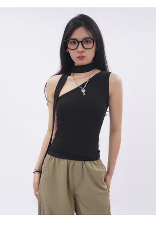 Irregular scarf One shoulder slim vest