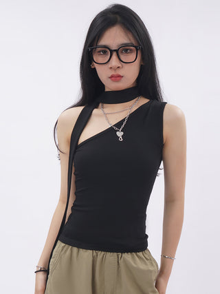 Irregular scarf One shoulder slim vest
