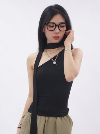 Irregular scarf One shoulder slim vest