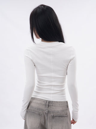 Henley collar long-sleeved slim T-shirt