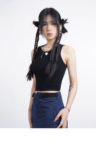 Black hollow backless vest