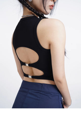 Black hollow backless vest