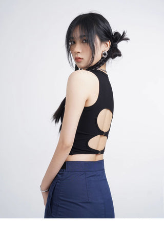 Black hollow backless vest