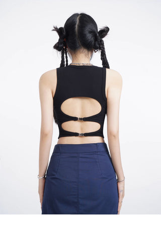 Black hollow backless vest