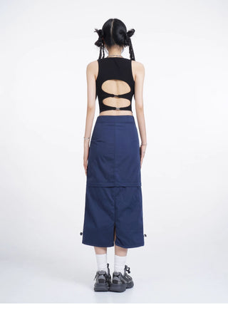 Black hollow backless vest