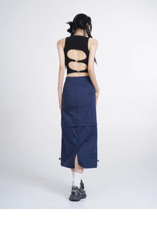 Black hollow backless vest