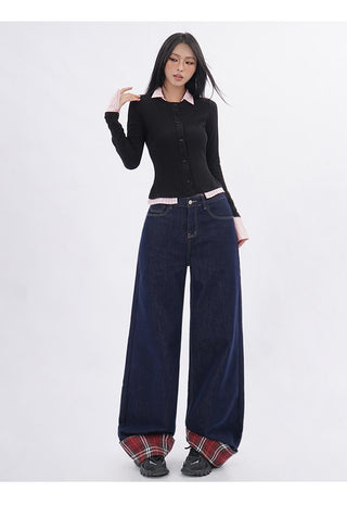 Polo collar fake two-piece long-sleeved shirt