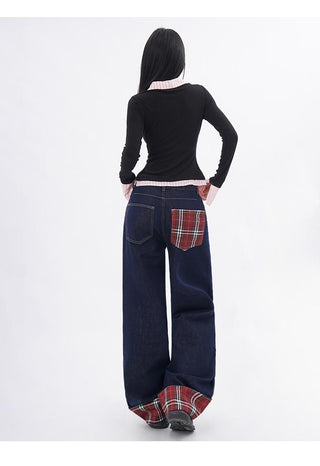 Polo collar fake two-piece long-sleeved shirt