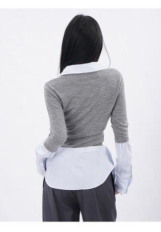Knitted fake two-piece lapel shirt