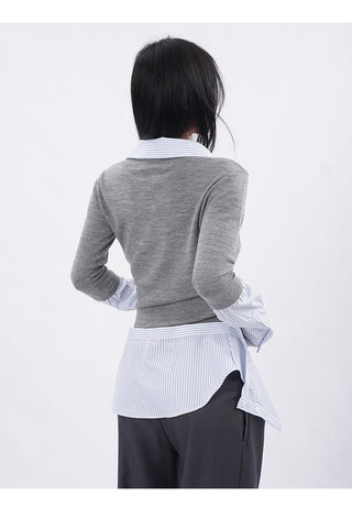 Knitted fake two-piece lapel shirt