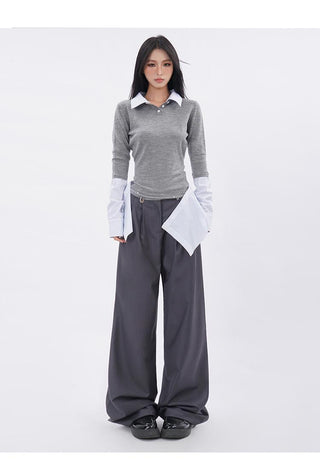 Knitted fake two-piece lapel shirt