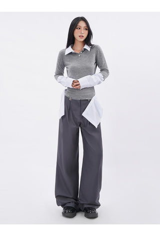 Knitted fake two-piece lapel shirt
