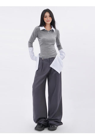Knitted fake two-piece lapel shirt