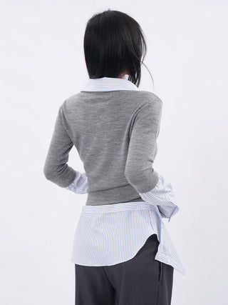 Knitted fake two-piece lapel shirt