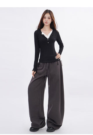 Fake two-piece v-neck T-shirt