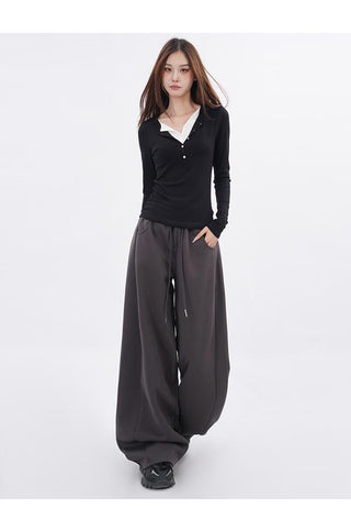 Fake two-piece v-neck T-shirt