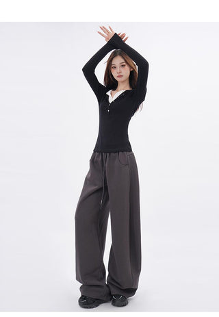 Fake two-piece v-neck T-shirt