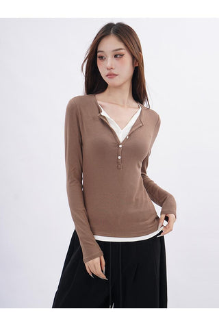 Double-layer fake two-piece slim T-shirt