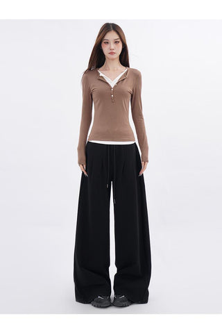 Double-layer fake two-piece slim T-shirt