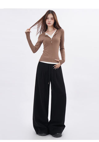 Double-layer fake two-piece slim T-shirt