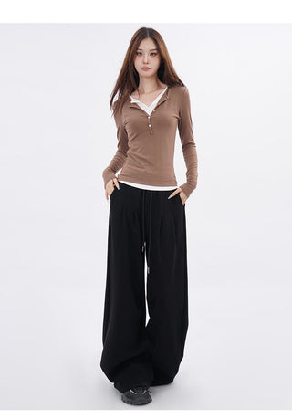 Double-layer fake two-piece slim T-shirt