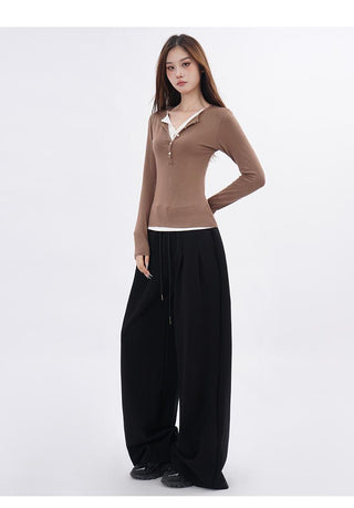 Double-layer fake two-piece slim T-shirt