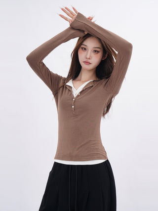 Double-layer fake two-piece slim T-shirt