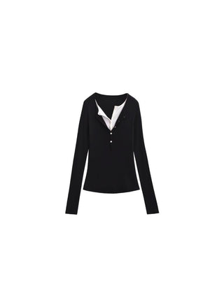 Double-layer fake two-piece slim T-shirt