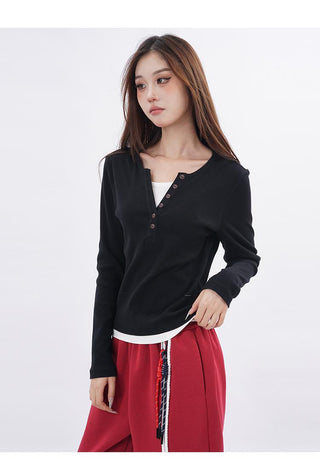 Fake two-piece bottoming long-sleeved T-shirt