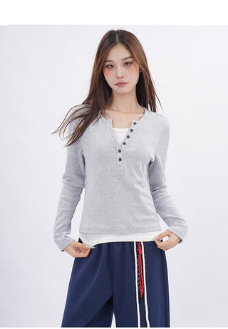 Fake two-piece bottoming long-sleeved T-shirt