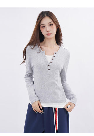 Fake two-piece bottoming long-sleeved T-shirt
