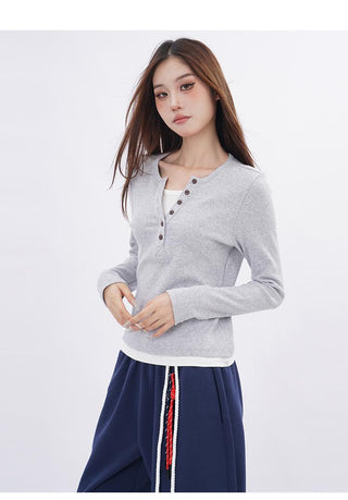 Fake two-piece bottoming long-sleeved T-shirt