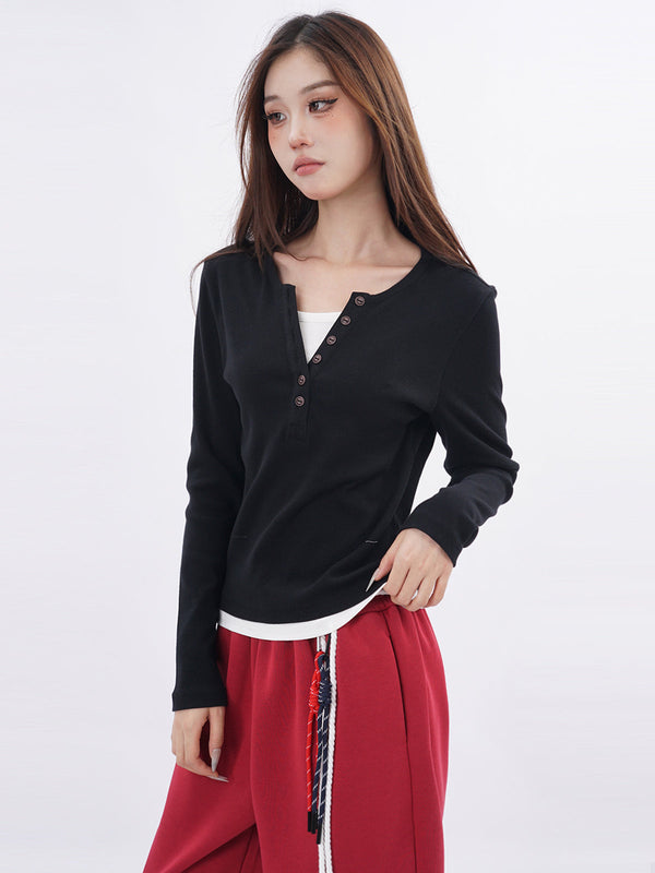 Fake two-piece bottoming long-sleeved T-shirt