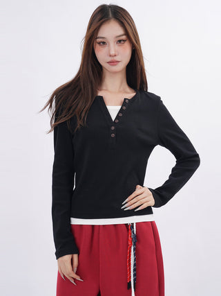 Fake two-piece bottoming long-sleeved T-shirt