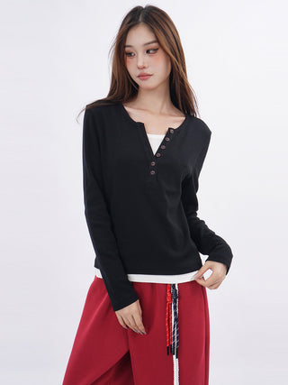 Fake two-piece bottoming long-sleeved T-shirt