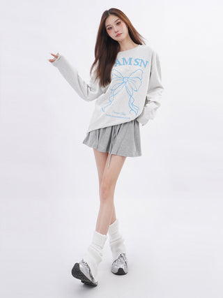 Lace patchwork drawstring Skirt and Sweater