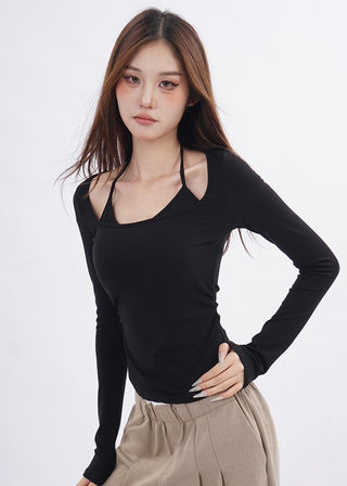 Fake two-piece bottoming shirt