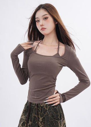 Fake two-piece bottoming shirt