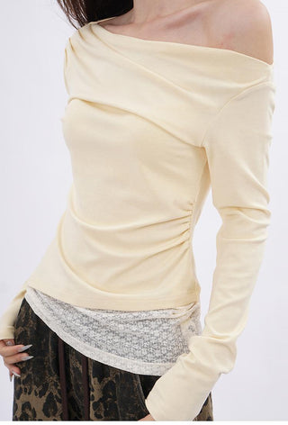 Lace splicing one-shoulder long-sleeved T-shirt