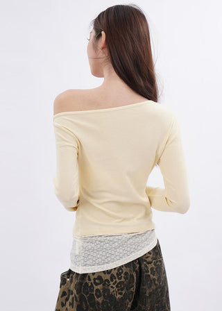 Lace splicing one-shoulder long-sleeved T-shirt