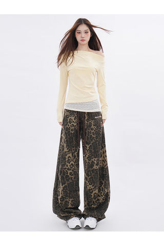 Lace splicing one-shoulder long-sleeved T-shirt