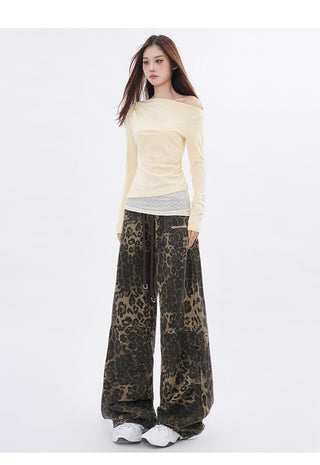 Lace splicing one-shoulder long-sleeved T-shirt