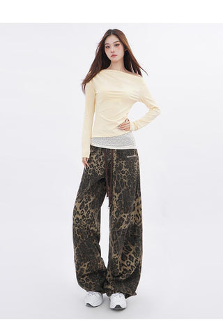 Lace splicing one-shoulder long-sleeved T-shirt
