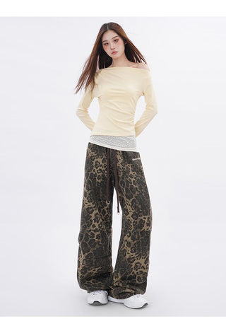 Lace splicing one-shoulder long-sleeved T-shirt
