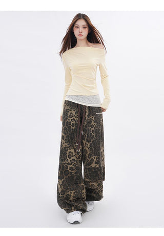 Lace splicing one-shoulder long-sleeved T-shirt