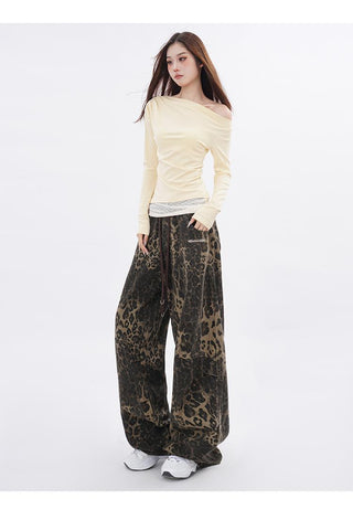 Lace splicing one-shoulder long-sleeved T-shirt