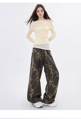 Lace splicing one-shoulder long-sleeved T-shirt